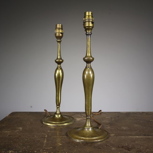 Pair Of English 19Th Century Antique Brass Table Lamps