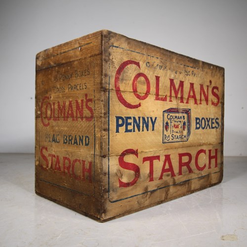 Large Edwardian Antique Colman’S Advertising Pine Box 