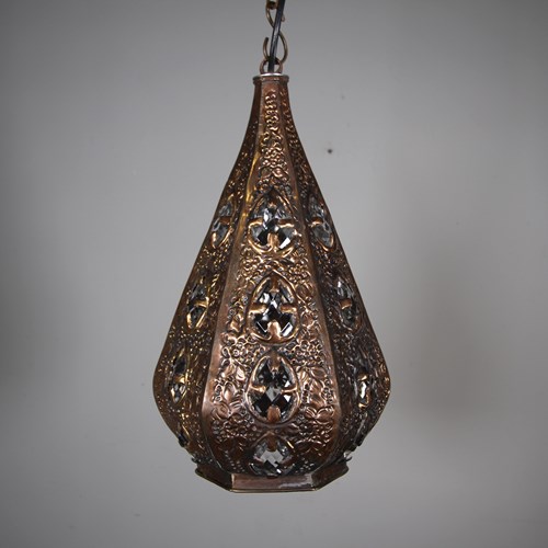 1920’S Large Glass & Copper Hanging Lantern