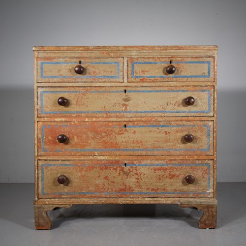 Regency Original Painted Pine Antique Chest Of Drawers