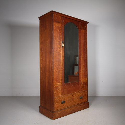 Early Heals Edwardian Antique Oak Wardrobe – Labelled