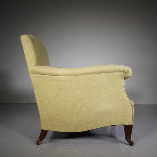 Deep & Shapely English Antique Upholstered Armchair 