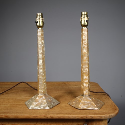 English 1920’S Faux Mother Of Pearl Table Lamps – Rewired