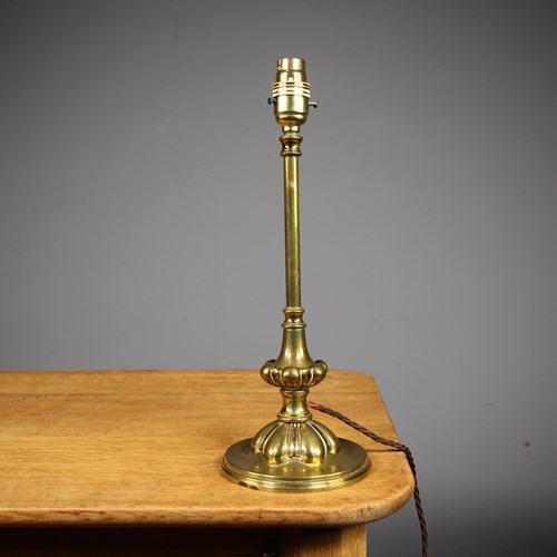 English Edwardian Antique Brass Table Lamp – Stamped 