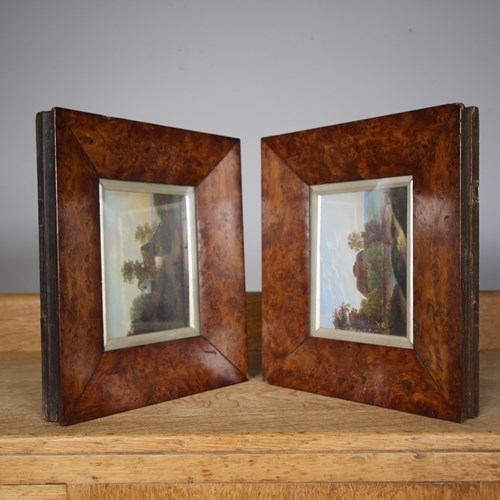 Pair Of Georgian English Antique Burr Yew Wood Frames 