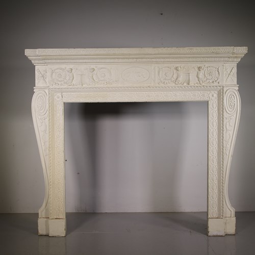 Large English Regency Antique Painted Pine Fire Surround