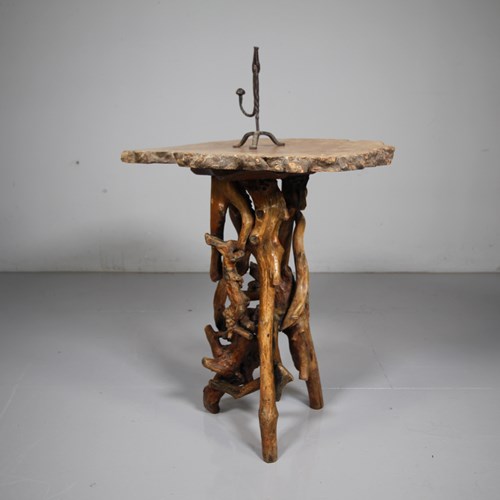 Fabulous Rustic Grotto Antique Side Table With Burr Top