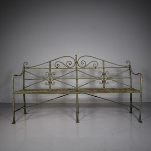English Regency Antique Wrought Iron Reeded Garden Bench – Best Model 