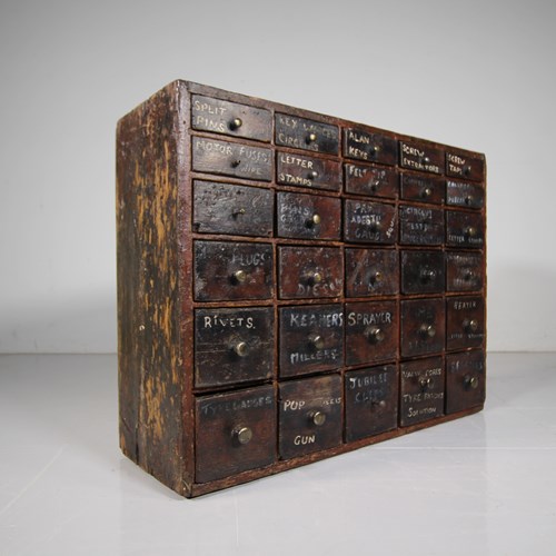 Late Georgian Antique Bank Of Drawers In Original Paint