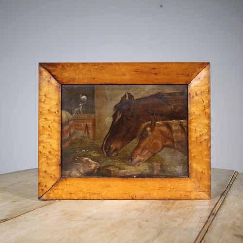 English 19Th Century Antique Racehorses Oil Painting