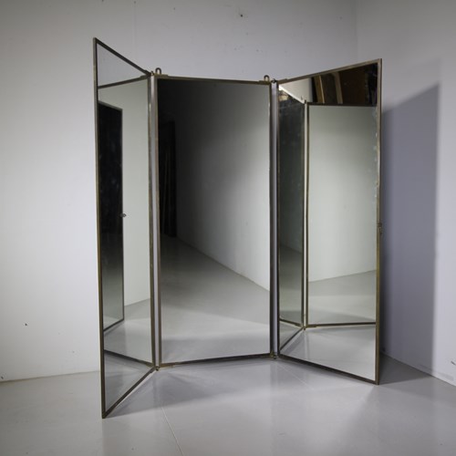 19Th Century Antique Miroir Brot Triple Folding Wall Mirror