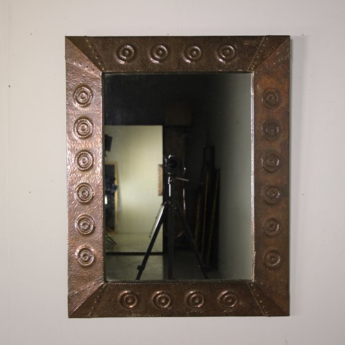 English Arts & Crafts Antique Copper Wall Mirror 