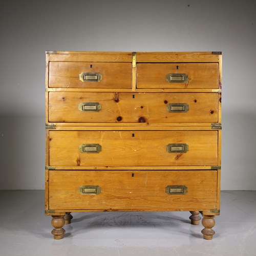 English 19Th Century Antique Military Chest Of Drawers