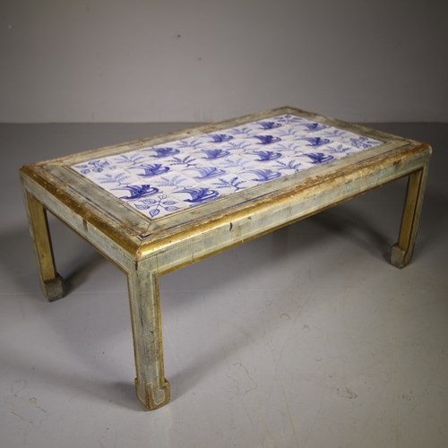 1920’S Painted & Gilt Coffee Table With Delft Tiles