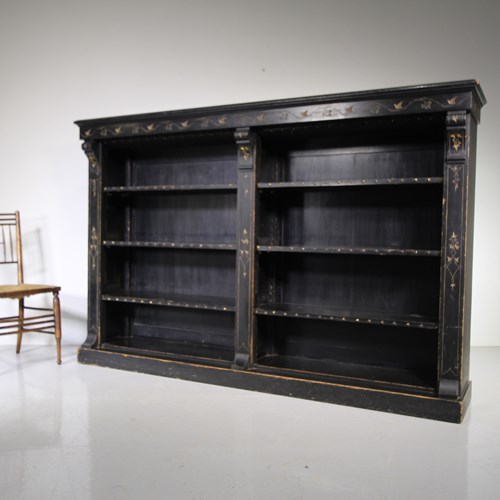 English 19Th Century Antique Oversized Open Bookcase 