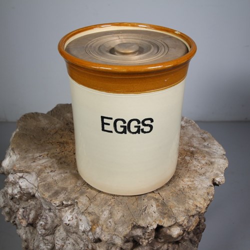 English Edwardian Antique Pottery Egg Crock & Lid