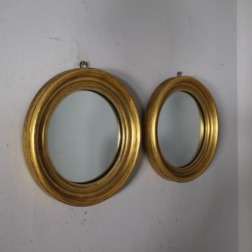 Pair Of English Antique Gilt Convex Wall Mirrors 
