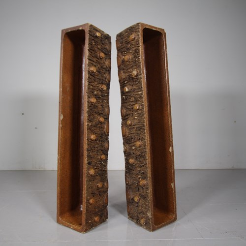 Pair Of Wonderful English Antique Faux Bois Terracotta Window Troughs 