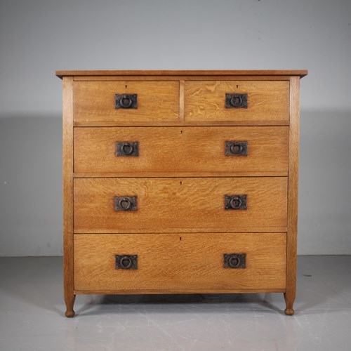 19Th Century Antique Heals Of London St Ives Oak Chest Of Drawers