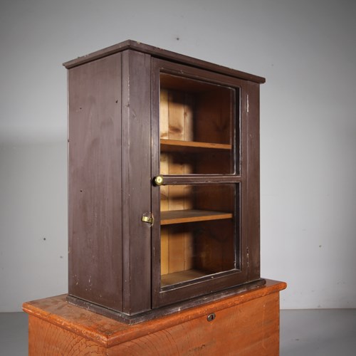 English Original Painted Pine Antique Wall Cupboard 