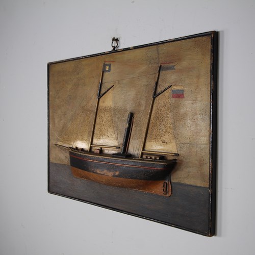 Wonderful 19Th Century Antique Diorama Of Mary A Steam Trawler – History Known
