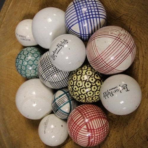 Collection Of Antique Spongeware Carpet Balls 