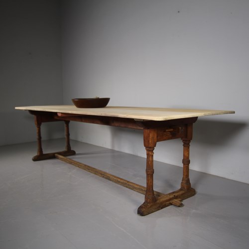 Large English 19Th Century Antique Pine Dining Table 