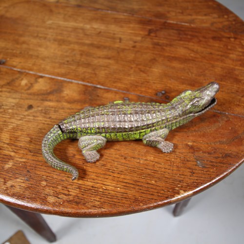 English 1920'S Iron Novelty Crocodile Desk Box