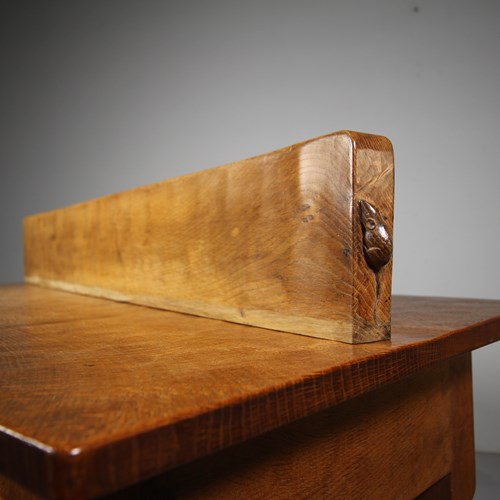 Wonderful 1940’S Long Oak Mouseman Mantle Shelf – Two Mice!