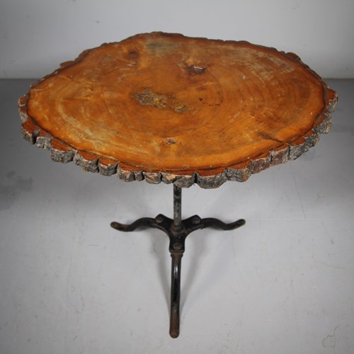 English 1930’S Natural Timber & Iron Side Table 
