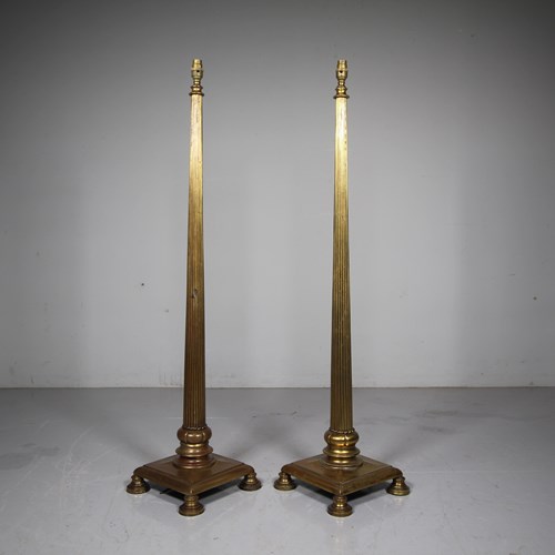 Fantastic Pair Of Faraday & Sons Antique Rise & Fall Floor Lamps - Stamped
