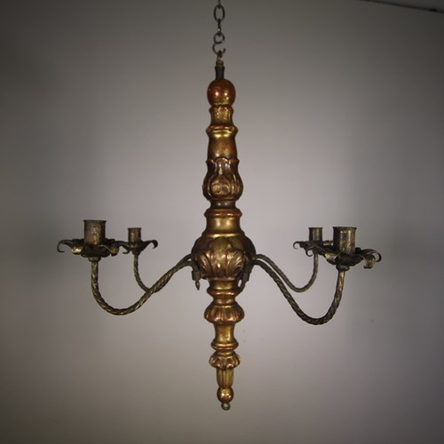 Beautiful Early 19Th Century Antique Pine & Gilt Chandelier