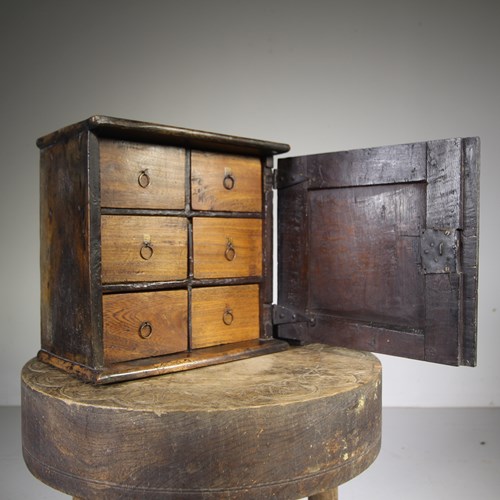 Beautiful English 18Th Century Antique Fruitwood Spice Cupboard 