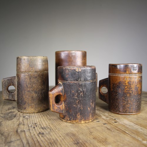 Set Of Four English 19Th Century Antique Treen Measures 