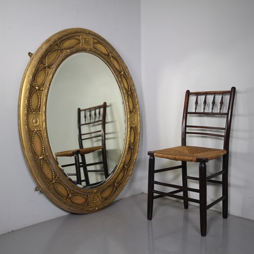 Large English 19Th Century Oval Antique Gilt Mirror 