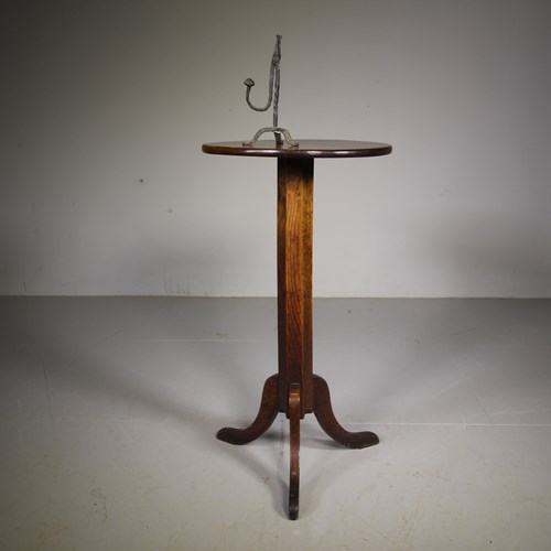 English 18Th Century Antique Oak Candelstand / Side Table 