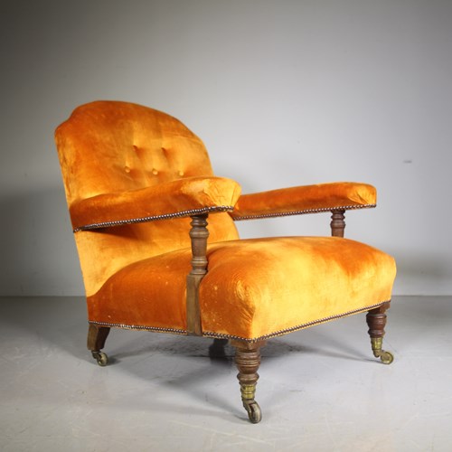 Original Howard & Sons Antique Upholstered Armchair – Stamped 