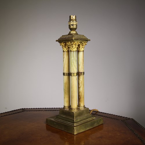 Quality Edwardian English Antique Onyx Cluster Table Lamp 