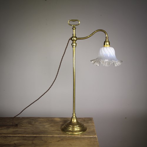 Tall Edwardian Antique Table Lamp With Original Vaseline Shade