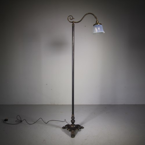 Edwardian Antique Floor Lamp With Original Vaseline Glass Shade