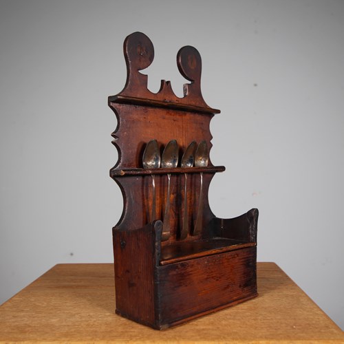 Lovely Original Antique Pine Spoon Rack & Candle Box 