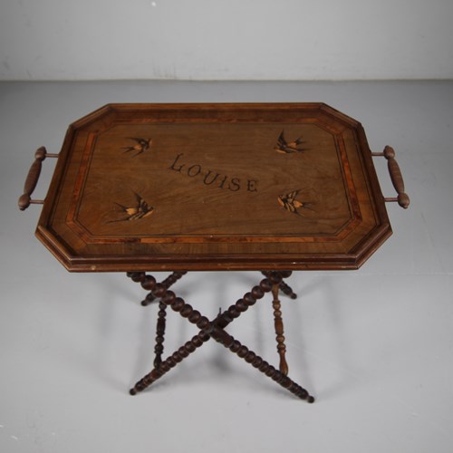 19Th Century Antique Tray On Stand ‘Louise’ Inlaid