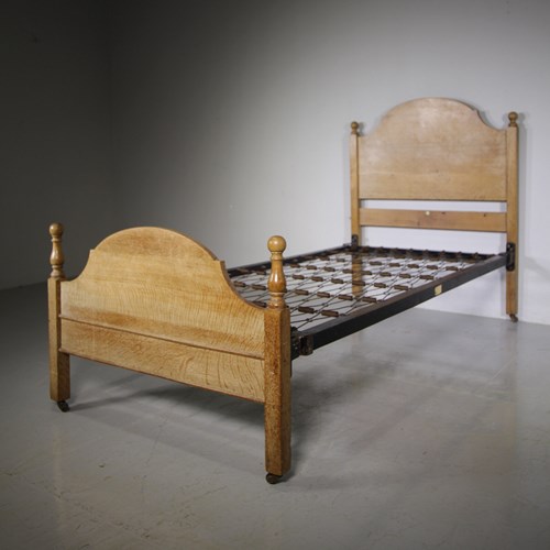 Heals Antique Oak Single Bed & Base – Labelled