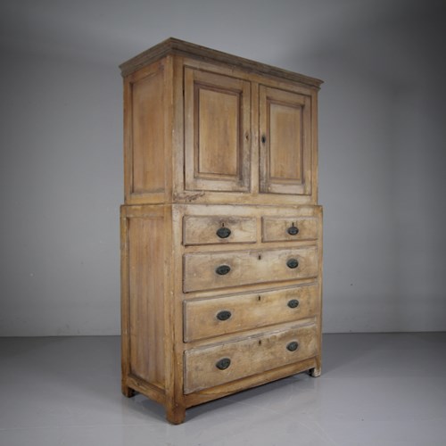 Georgian Cumbrian Antique Linen Press Cupboard In Original Cream Paint