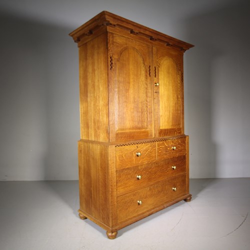 Rare & Early Heals Of London Antique Oak Linen Press Cupboard – Stamped
