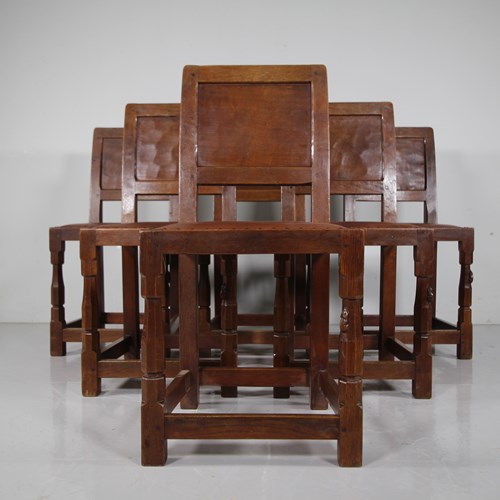 Wonderful Set Of Six 1930'S Mouseman Oak Dining Chairs 
