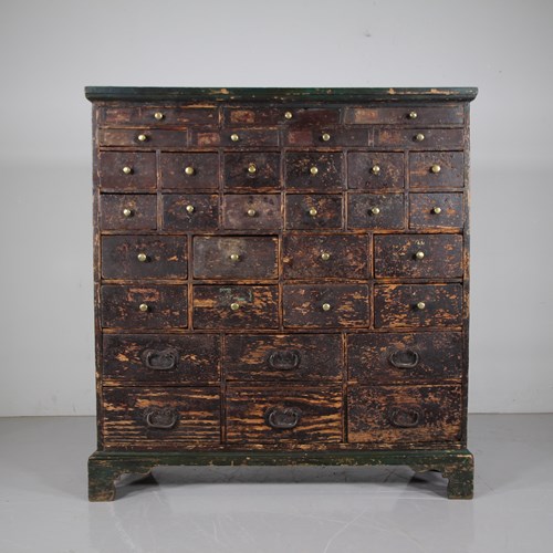 Wonderful Original Painted Pine Antique Apothecary Bank Of Drawers 
