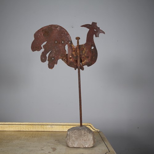 English 19Th Antique Cockerel Weathervane In Old Paint