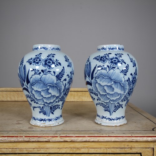 Pair Of 18Th Century Antique Delft Jars / Vases