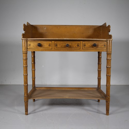 Regency English Faux Bamboo Side Table In Original Paint